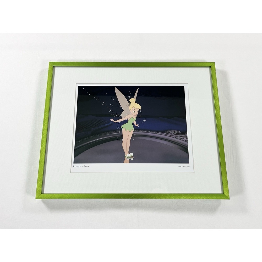 Disney Tinkerbell Preening Pixie Framed Art Print Lithograph Peter Pan Vintage